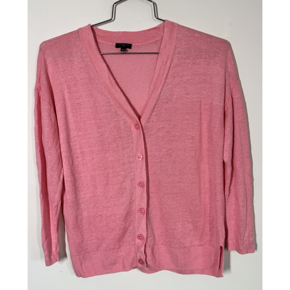 Talbots 100% Linen Girlfriend Button Up Long Sleeve Cardigan Sweater Size PM